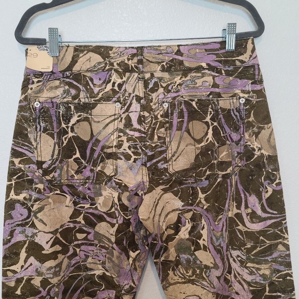NWT Anthropologie Pilcro The Wanderer Low-Rise Metallic Marble Print Pants - Picture 10 of 11